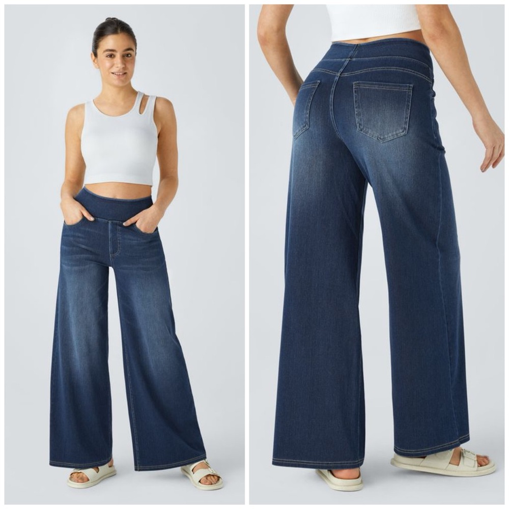 HALARA Flex High Waisted Multiple Pockets Baggy Wide Leg Jeans Size M Tall